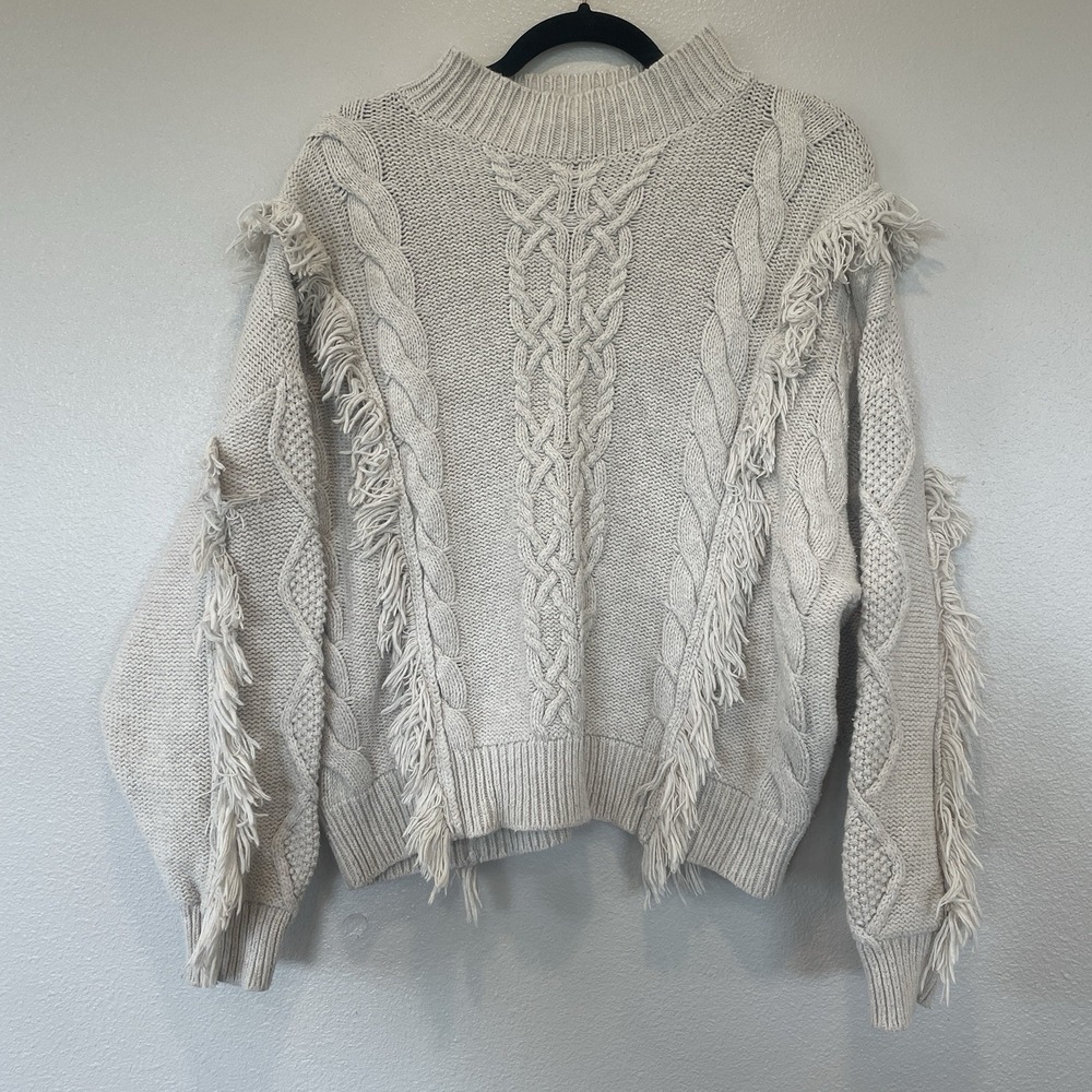 Leith Boho Cable Knit Sweater with Fringe Boho Women's Size XL